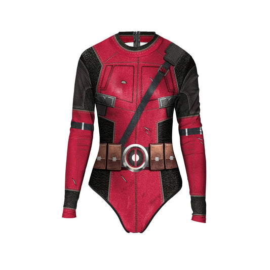 EtherealBe Wolverine Deadpool Spiderman cosplay bodysuit in red with detailed costume features