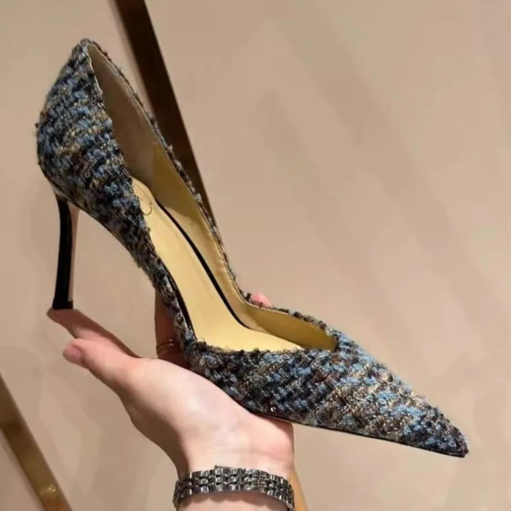 EtherealBe women's suede stiletto pumps with a chic blue textured design for stylish elegance