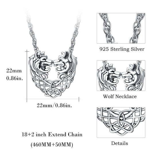 Wolf Necklace Sterling Silver Wolf Pendant Celtic Knot Double Wolf Jewelry Gifts for Women Man
