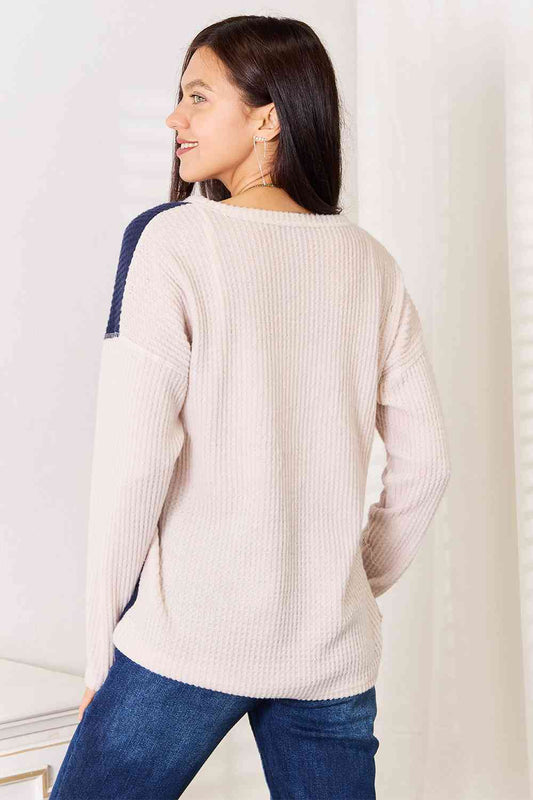 Heimish Full Size Solid Color Contrast Top