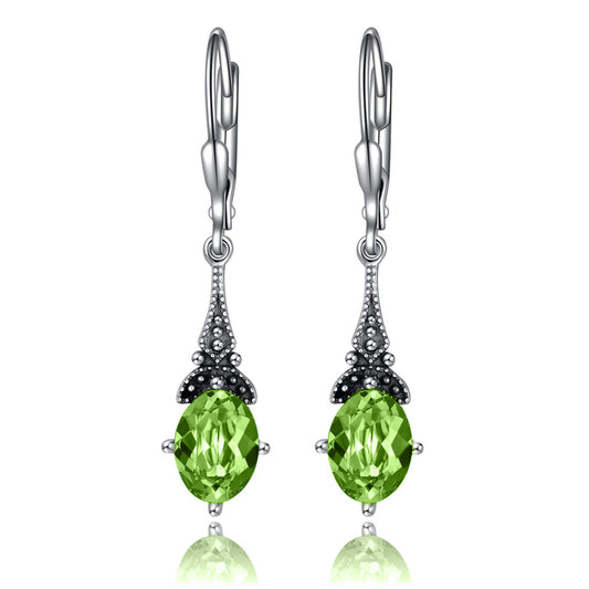 Leverback Drop Earrings Sterling Silver Retro Vintage Earrings With Oval Crystal Birthstone Earrings Gifts For Women Girls