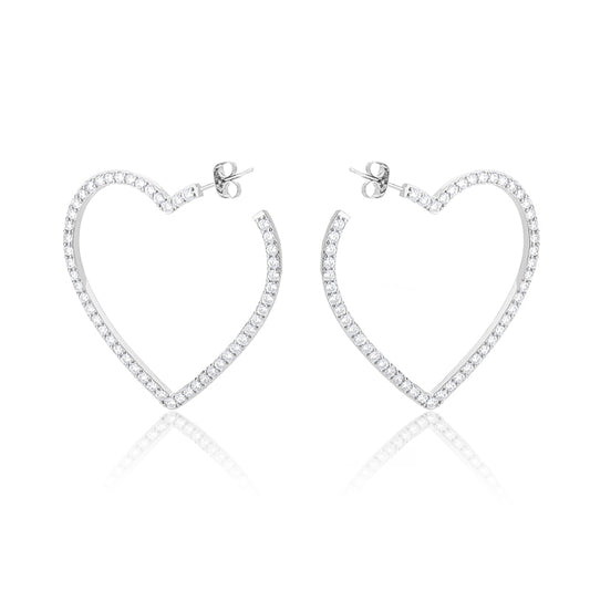 Bling Heart Hoop Earrings For Women Stainless Steel Cubic Zircon Female Large Heart Earring Party Jewelry Accessories Gift