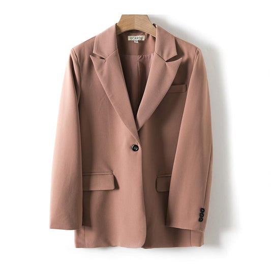 EtherealBe dusty rose single button blazer with notch lapel and flap pockets office wear pantsuit for women
