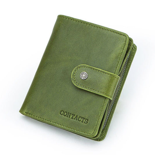Contact's Genuine Leather Wallet Women Rifd Small Card Holder Wallets Ladies Blue Coin Purse Portfel Fashion Trifold Clutch Bag