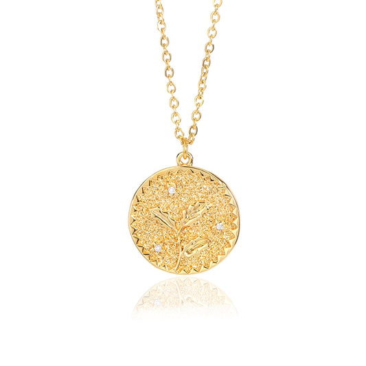 Vintage Color 12 Months Flower Coin Necklaces Stainless Steel Geometric Round Clavicle Chain Pendant Fashion Jewelry Gifts