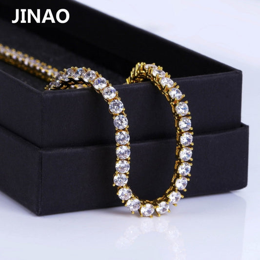 JINAO Gold/Rosegold/Silver-Color Iced Out Chain Hip Hop Copper Micro Pave CZ Stone2.5-10mm Tennis Chain Necklace