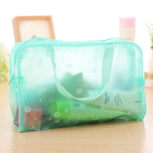 Waterproof Women Swimming Bags Floral Print Transparent Makeup Cosmetic Bag Zipper Traveling Toiletry Bathing Storage Pouch
