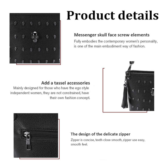 Fashion Women Skull PU Leather Handbag Tassel Messenger Shoulder Shopping Bag Cosmetic Organizer Holiday Gift Punk Tote Bags EU