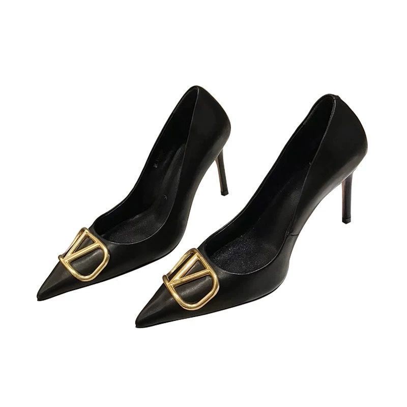 2023 spring and autumn new pattern Fine heel black Pointed shoes Sao Nude color high-heeled shoes sexy On the bed Shallow mouth Single shoes female flirt