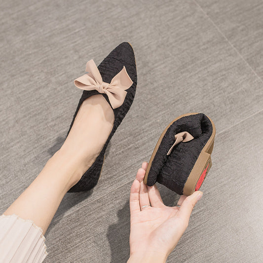 belt bow Single shoes pregnant woman Flat bottom 2021 new pattern Lazy man Shallow mouth soft sole Sharp point Ladle shoes Versatile shoes