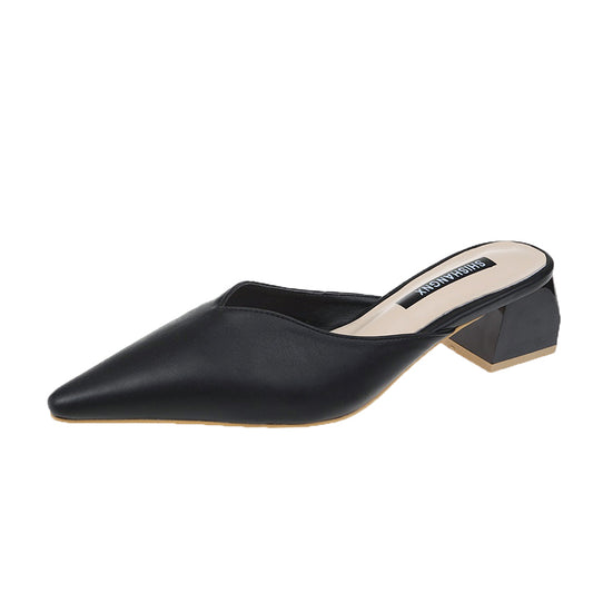 high-heeled shoes 2021 new pattern Fashionable and versatile Lazy shoes Sharp point Thick heel Baotou Half drag sandals female summer Wear out