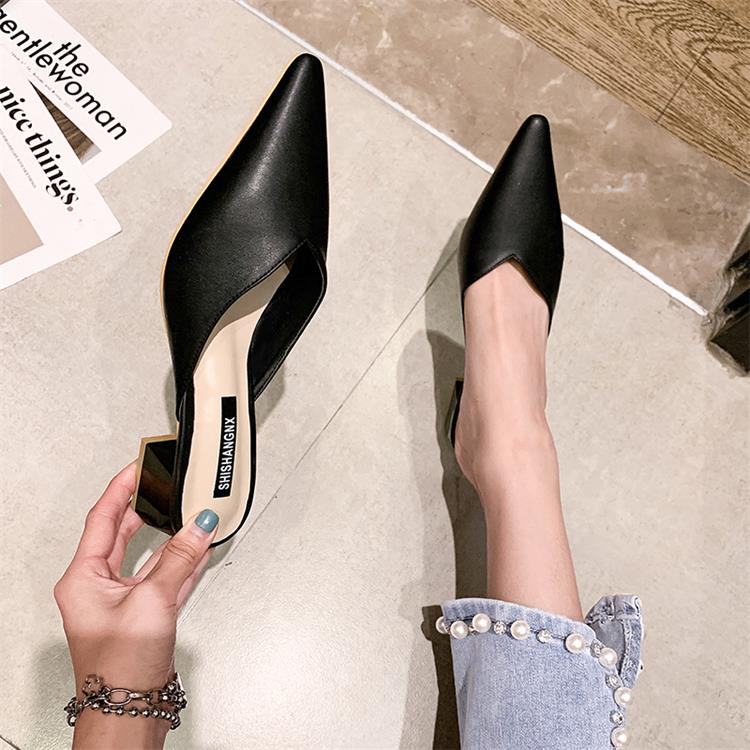 high-heeled shoes 2021 new pattern Fashionable and versatile Lazy shoes Sharp point Thick heel Baotou Half drag sandals female summer Wear out