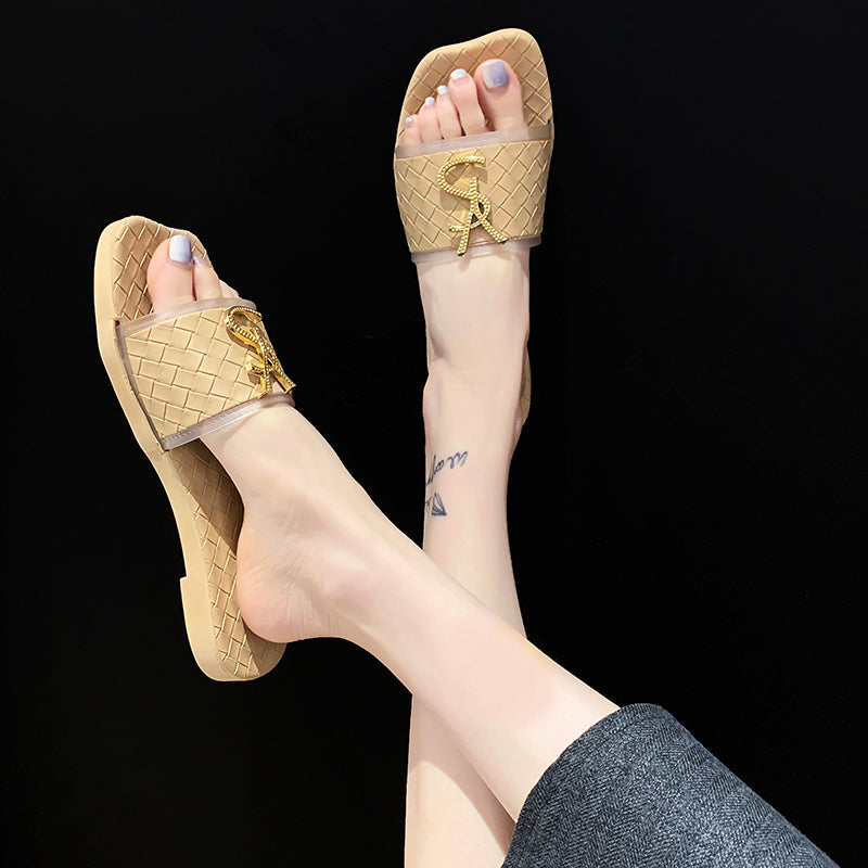 slipper female summer Wear out ins tide Flat bottom Internet celebrity fashion sandals go out fairy Beach shoes seaside Flip flop