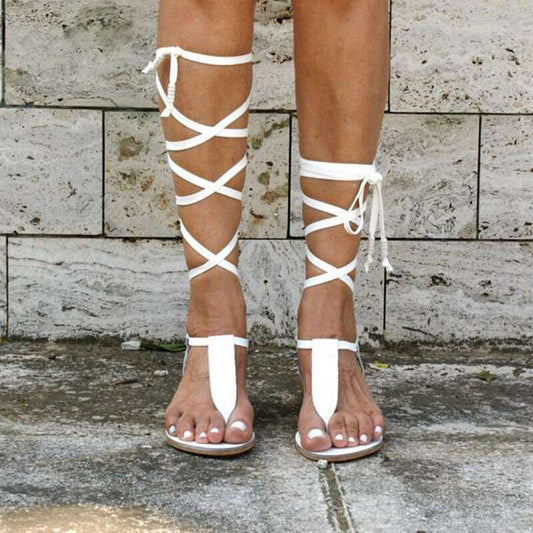 2022 Summer New Sandals Beach Flat Cross Tie Sexy Clip Toe Fashion Gladiator High Heels Casual Strap Free Shipping Roman Sandals