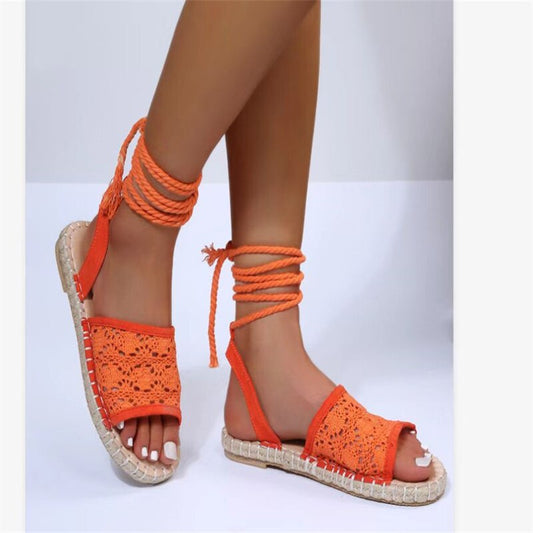 Roman Sandals Women's 2022 Summer New Flat Open Toe Braided Narrow Band Gladiator Design Shoes Fashion Cross-Tie Women's Sandals