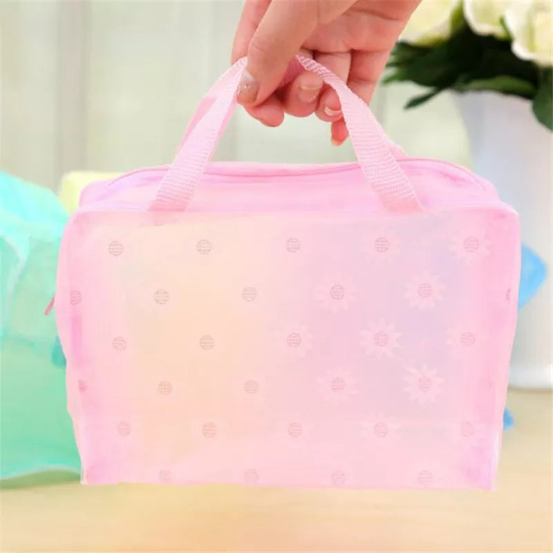 Waterproof PVC Cosmetic Storage Bag for Women Floral Transparent Wash Bag Creative Home Outing Compressed Shower Bag Organizer
