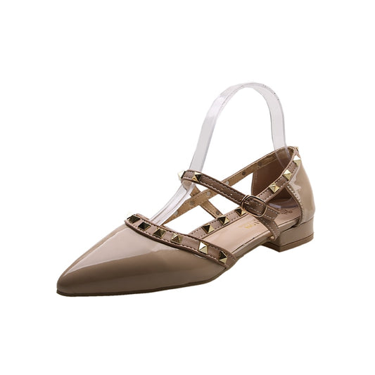 New High Heels Pointed Toe Buckle Rivets Summer Sexy Mules Fashion All-match Net Red Banquet Thick Heels Women's High Heels