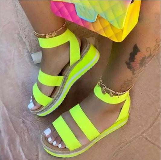 Roman Sandals Ladies 2022 Summer New Wedge Heels with Cross Ties Non-slip Shoes Fashion Candy Color Open Toe One Pedal Sandalias