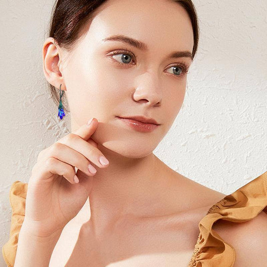 Sterling Silver Purple Tulip Flower Dangle Handmade Dangle Drop Earrings
