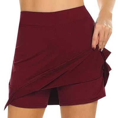 EtherealBe maroon high waist skort with built in shorts and side ruching casual sports solid color skirt shorts