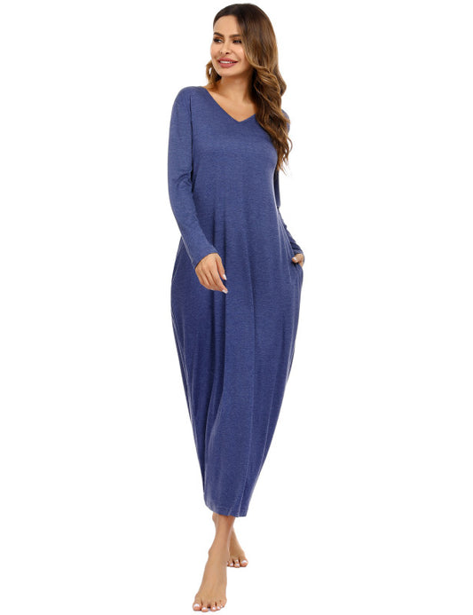 Ladies V-Neck Long Sleeve Nightdress