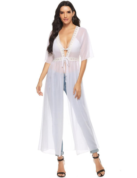 Fashion All-Match Casual Lace Long Chiffon Cardigan