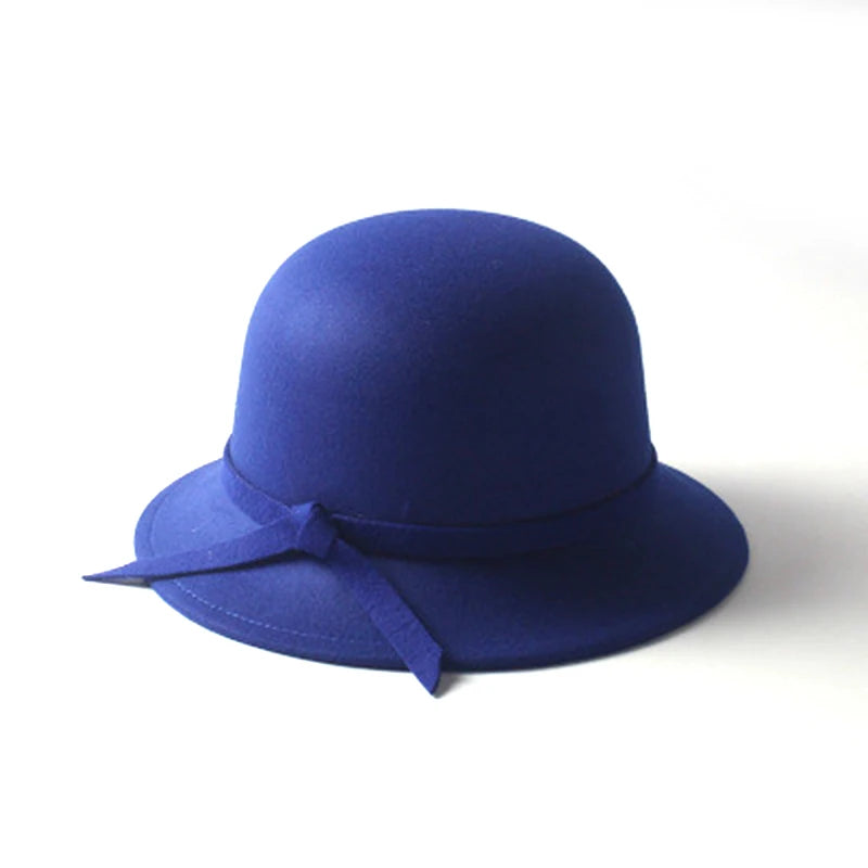 Blue bow bucket cap for women featuring a stylish ribbon detail for a trendy look