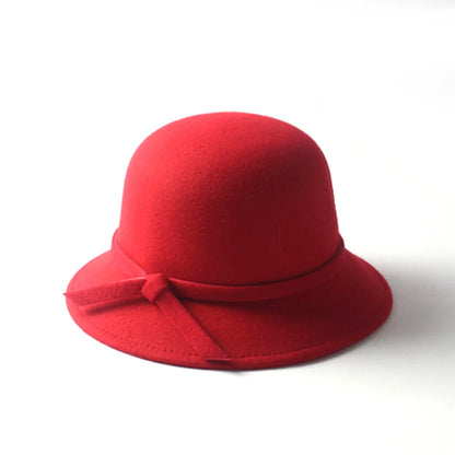Bold red bow bucket cap for women made from soft felt for stylish summer outfits