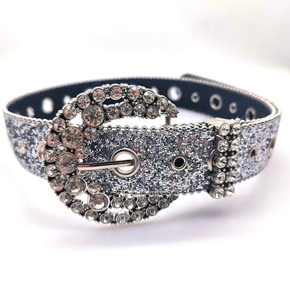 Gothic rhinestone belt for women featuring a sparkling silver buckle adorned with crystals