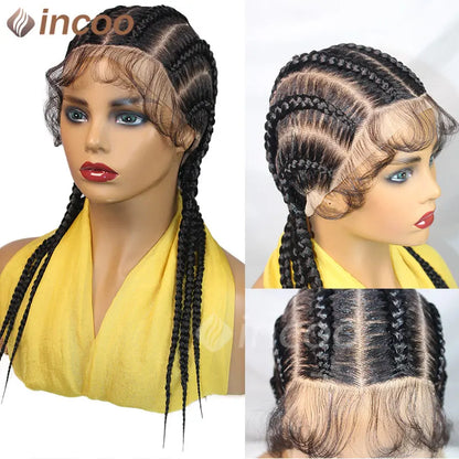 36 Inches Cornrows Braided Wigs Synthetic Full Lace Wig For Black Women Jumbo Braided Wigs Lace Frontal Faux Locs Box Braids Wig