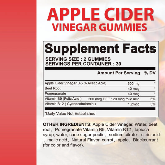 Apple Cider Gummies - Digestive Health Support Relieves Bloating and Constipation Burns Fat and Controls Weight - 60 Gummies