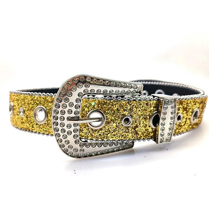 EtherealBe Gothic Rhinestone Belt for Women in Sparkling Gold with Decorative Buckle