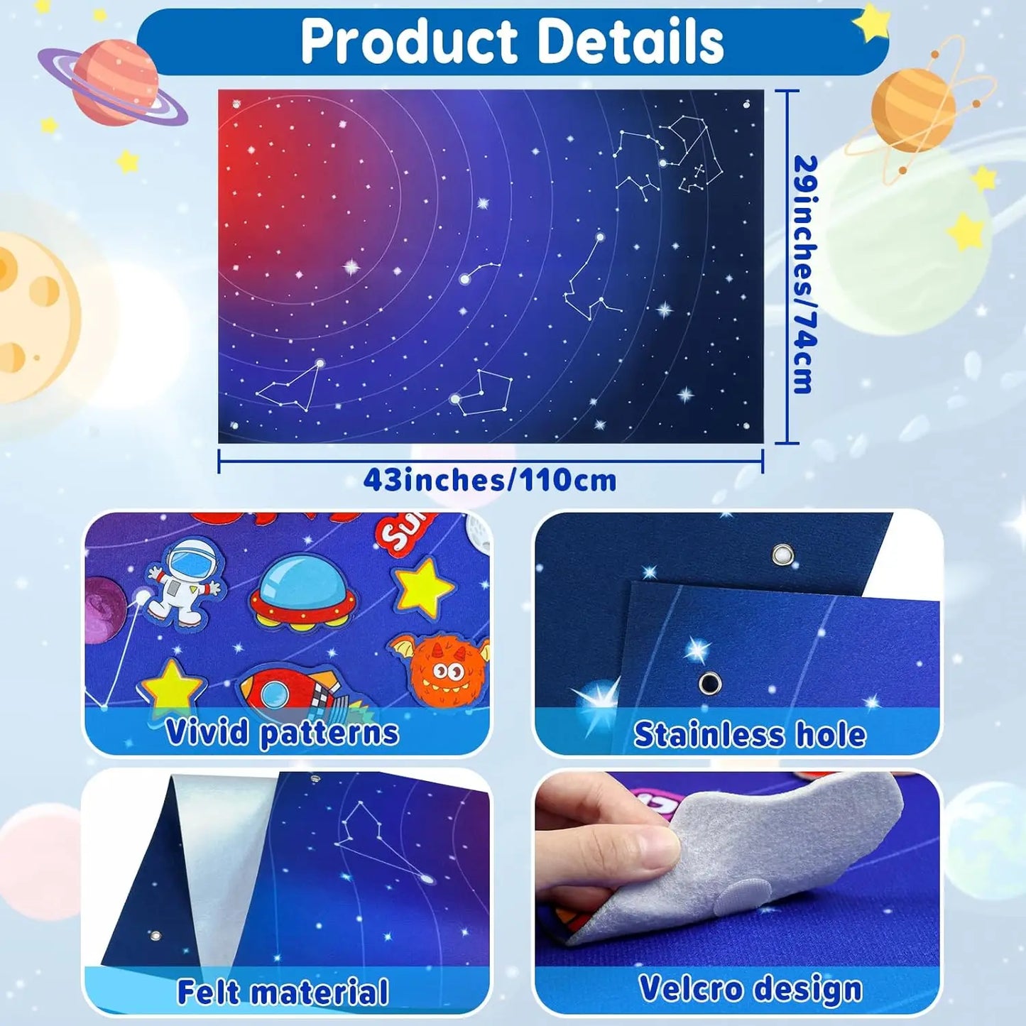Montessori Felt Board Story Set Toys Preschool Learning Activities Board toys Outer Space Scientific Cognition Party Decorations