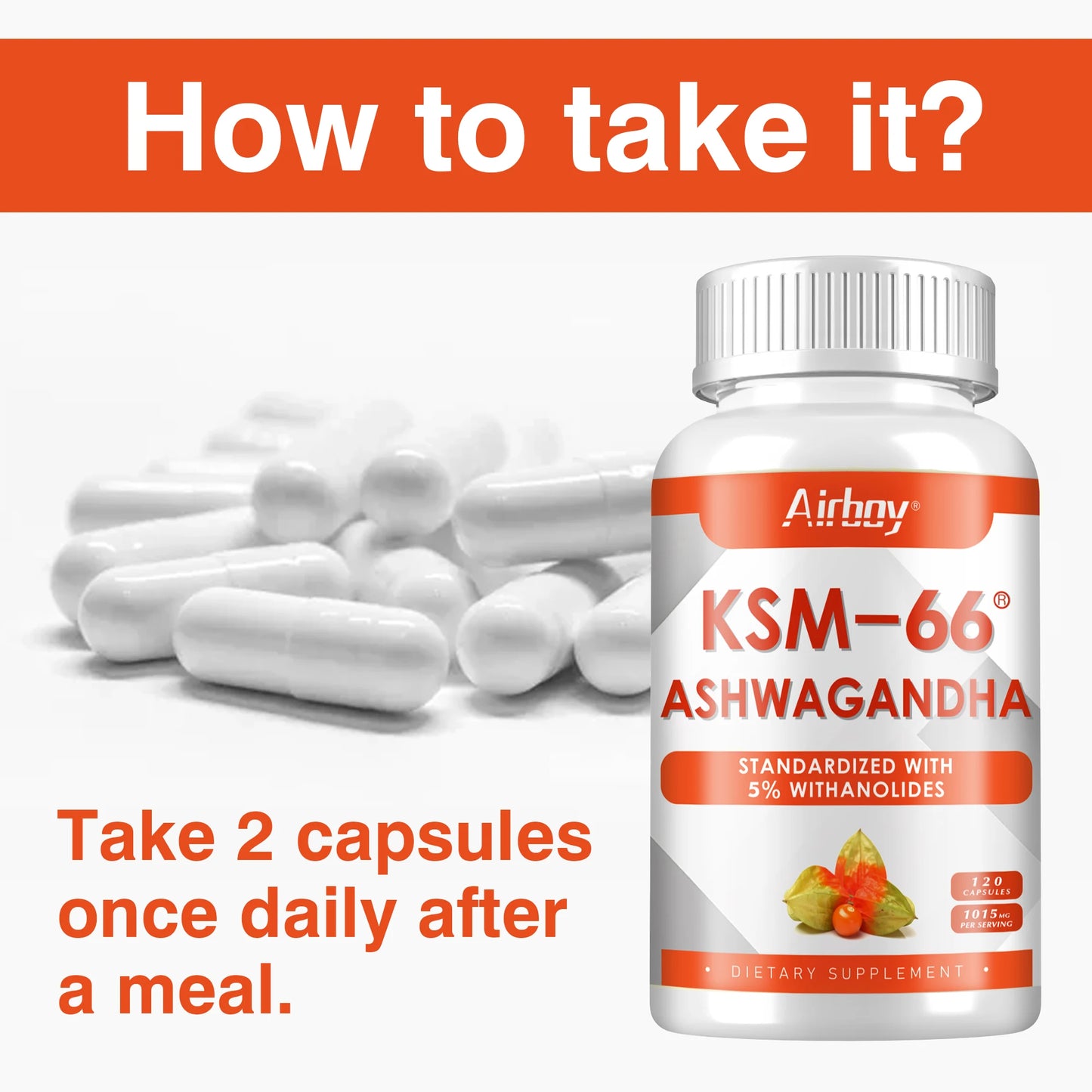 KSM-66 Ashwagandha Root Extract - Stress Support, Mood Soothing, Focuses Energy and Vitality, Replenishes Energy - 120 Capsules