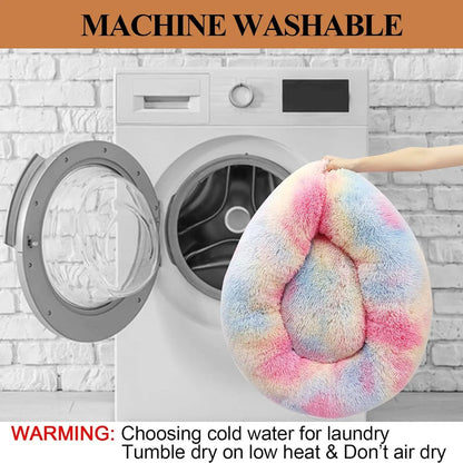Colorful Anti Anxiety Fluffy Plush Washable Dog Cat Rabbit Bed Calming Donut pet Bed Improve Sleep lbs pet care