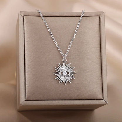 Zircon Evil Eye Necklaces for Women Stainless Steel Sun Pendant Chain Collier Necklace Fashion Turkey Eyes 2023 Goth Jewelry