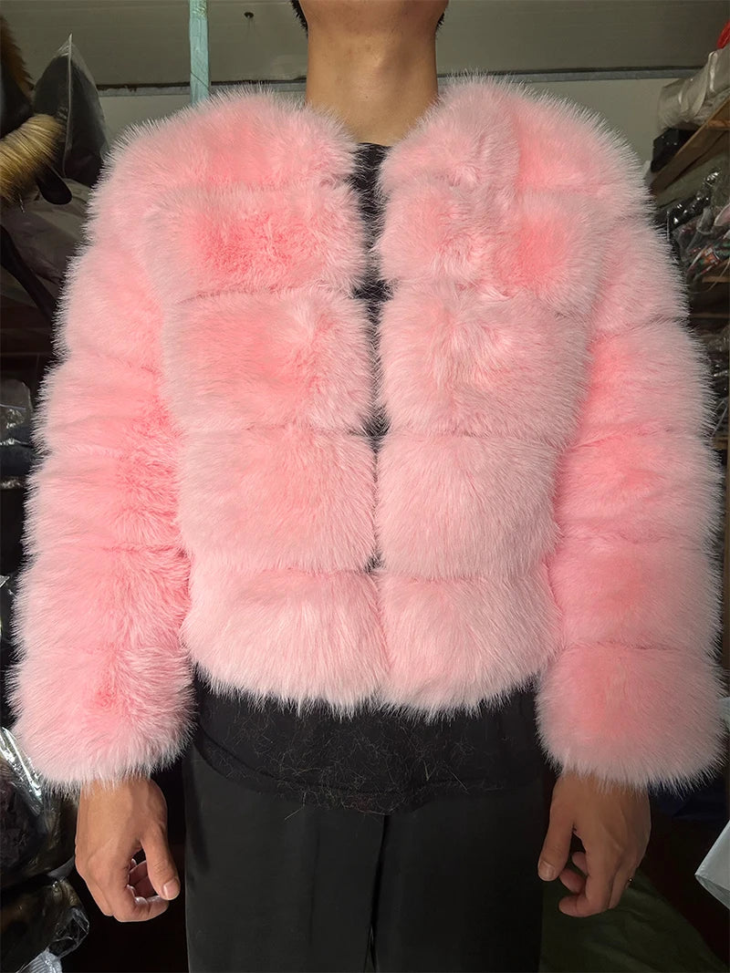 2024 Faux Raccoon Fur Coat Women Jacket Luxury Coat Women Winter Fluffy Jacket Thick Warm Furry Fur Outwear Faux Fur Coat