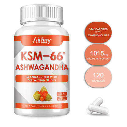 KSM-66 Ashwagandha Root Extract - Stress Support, Mood Soothing, Focuses Energy and Vitality, Replenishes Energy - 120 Capsules