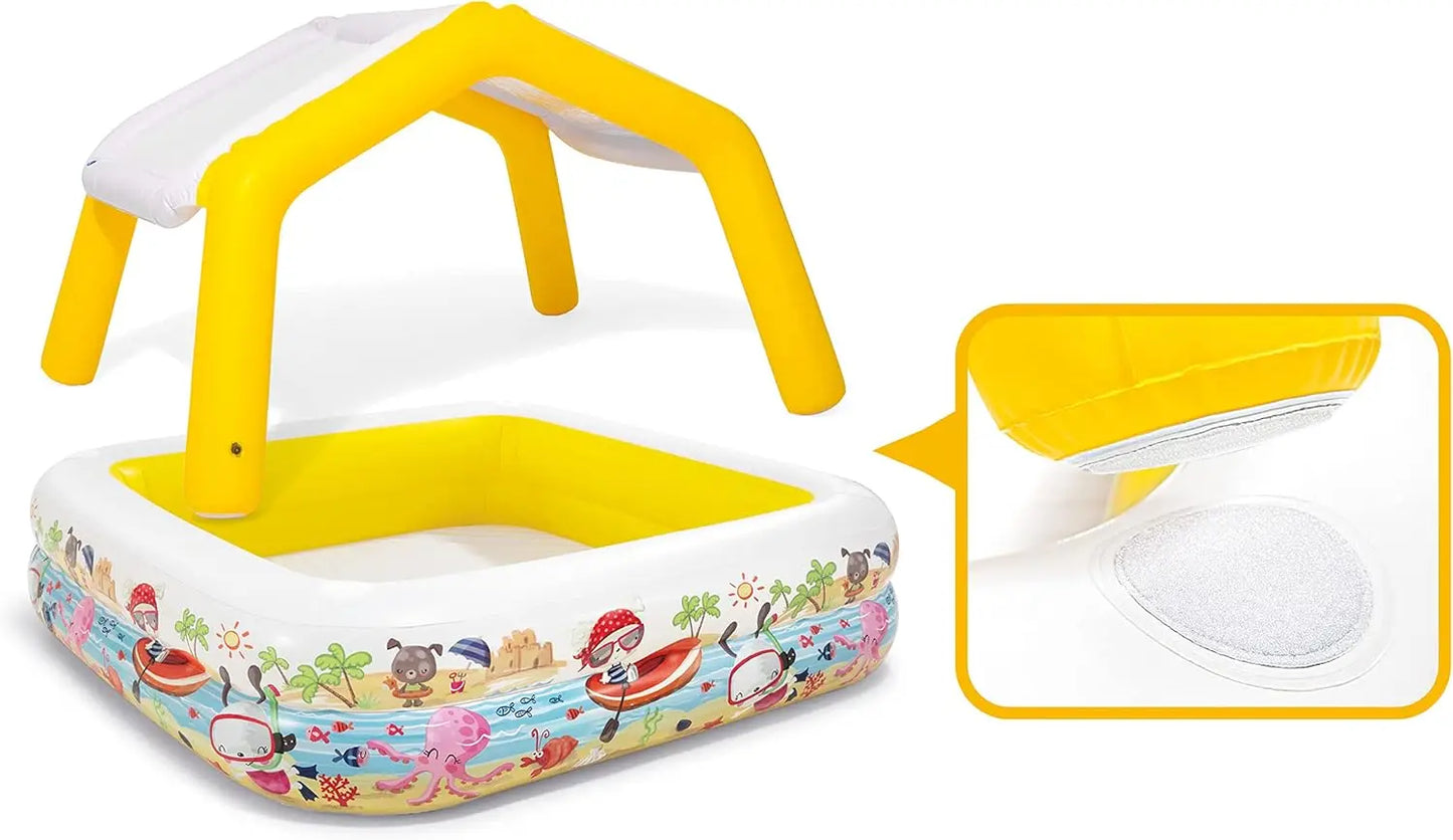 Inflatable Sun Shade Pool, 62" x 62" x 48", for Kids Ages 2+, Outdoor Summer Fun