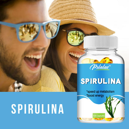 Organic Spirulina Capsules - Cardiovascular Health Eye & Brain Health, Antioxidant - 120 Capsules