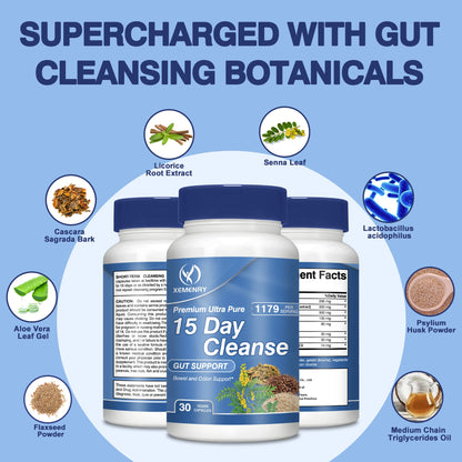 15-Day Cleanse and Detox - Supports Gut Health, Improves Digestion, Metabolism and Promotes Weight Management - 30 Capsules