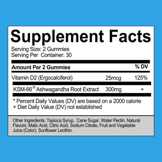 Ashwagandha Gummies - Relieve Stress and Mood, Help The Brain Improve Memory, and Improve Sleep Health - 60 Gummies