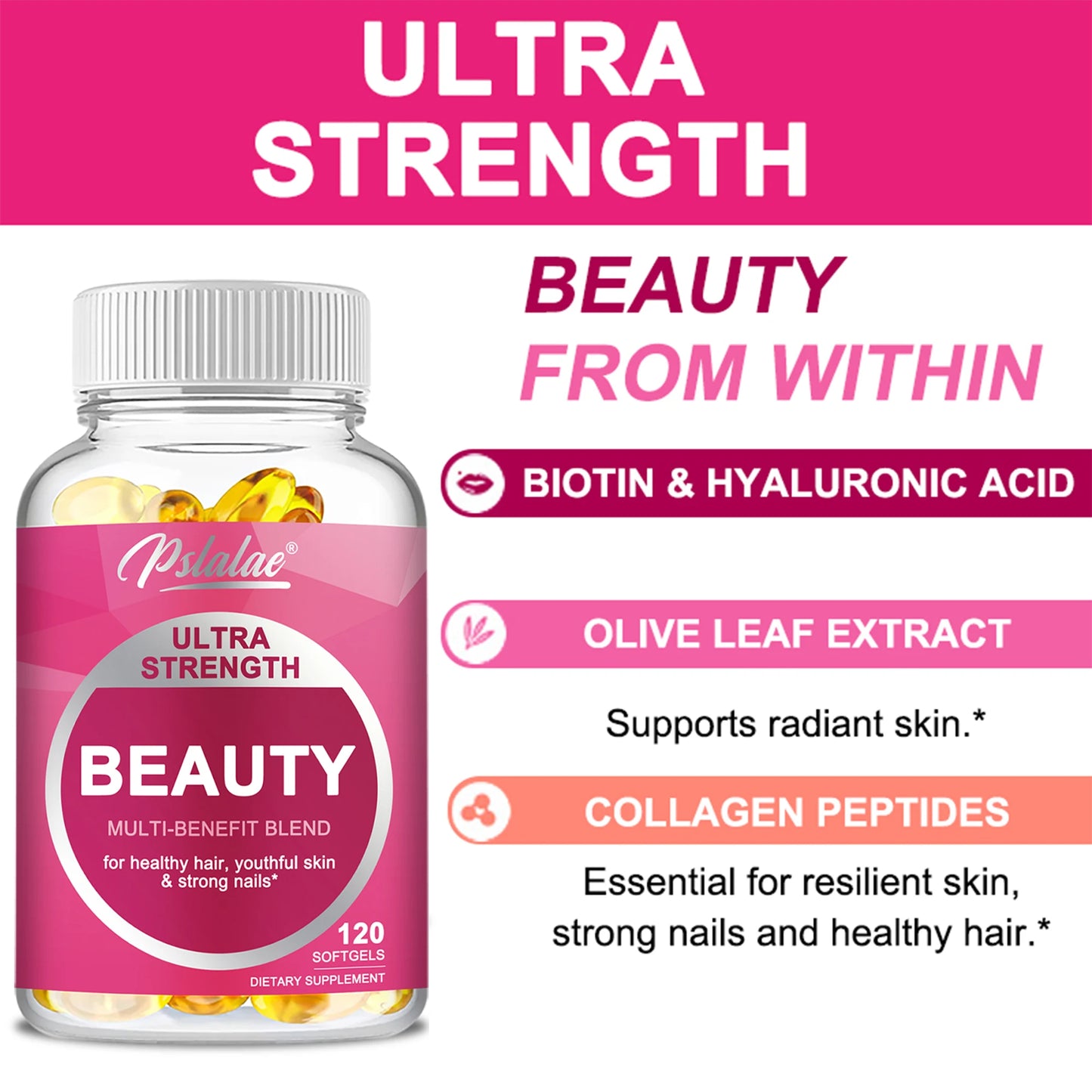 Ultra Strength Beauty Capsules - for Healthy Hair, Youthful Skin & Strong Nails - 120 Capsules