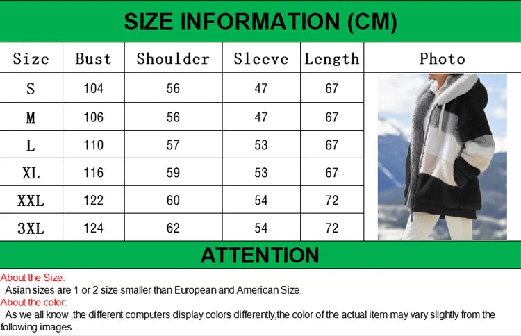 Women 2024 New Winter Warm Jackets Autumn Plush Pocket Hooded Long Sleeve Coats Spliced Thick Cashmere Women Jacket Plaid Coats