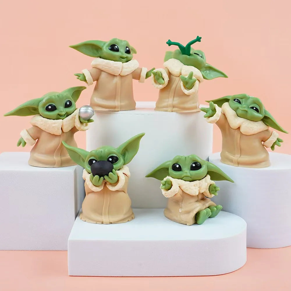 Hasbro 6pcs/set Star Wars Yoda Figures Childrens Toys Car Desktop Decoration Ornaments Anime Peripheral Collection Holiday Gift