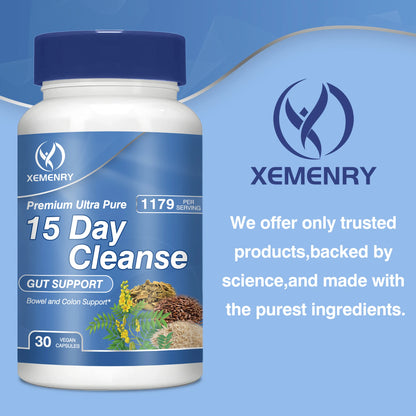15-Day Cleanse and Detox - Supports Gut Health, Improves Digestion, Metabolism and Promotes Weight Management - 30 Capsules