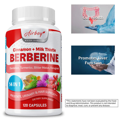 Berberine Capsules - Ceylon Cinnamon, Milk Thistle - Support Glucose Balance, Liver Health, Improves Digestion - 120 Capsules