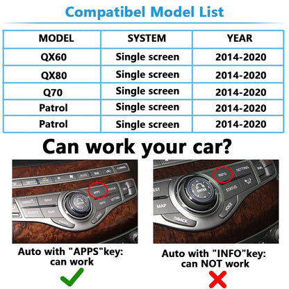 Infiniti Apple Carplay For QX60 QX80 Q70 Nissan Patrol Armda Add Wireless Android Auto Support Reverse Camera Use OEM BT Audio