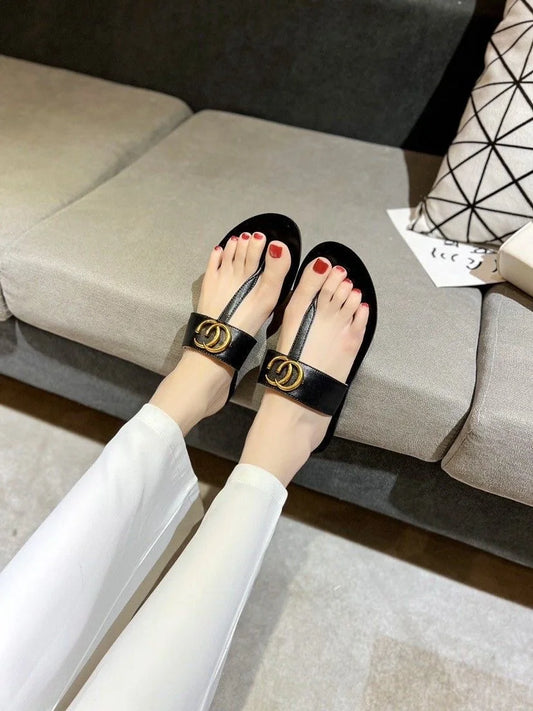 2025 New Fashionable European and American Cowboy Leather Lightweight Outerwear Beach Style Exposed Toe Flat Bottom Straw and Go