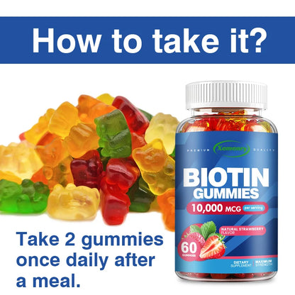 Biotin Gummies - Supports Hair Growth, Healthy Skin and Nails, Anti-aging, Brightens Skin Tone - 60 Gummies